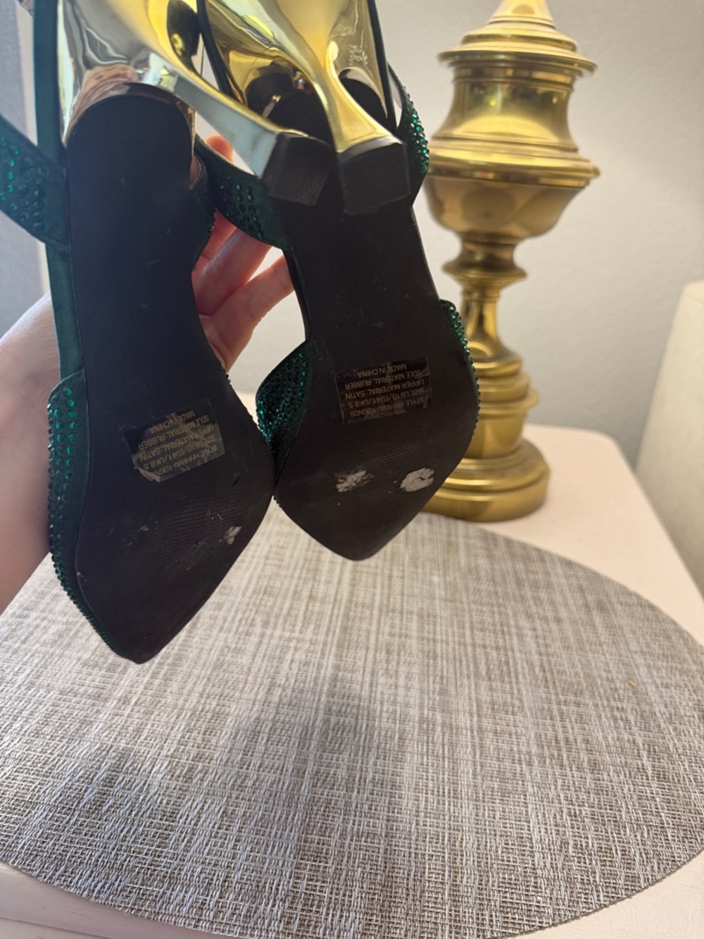 H by Halston Emerald Green Crystal Slingback Heels - Picture 6 of 7